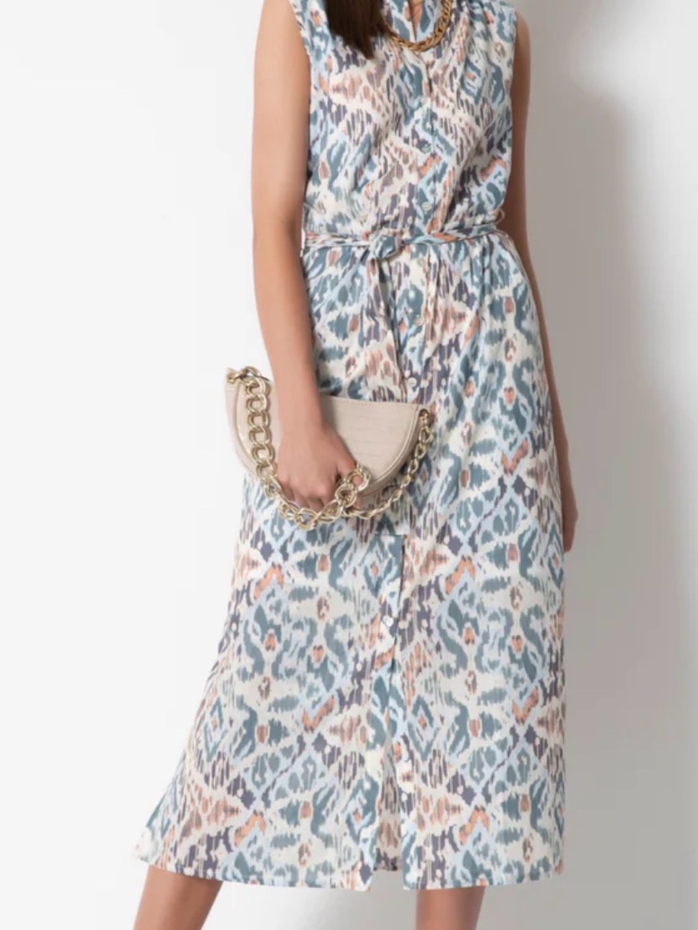 Tart Collections Adya Midi Dress in Blue, Coral & Ivory